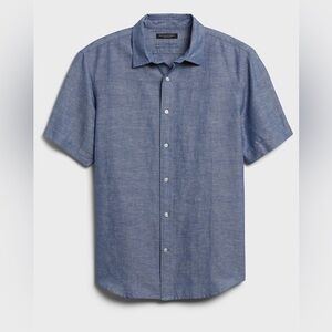🌊 Banana Republic Linen Slim-Fit Shirt – Light Blue L | Casual Classic